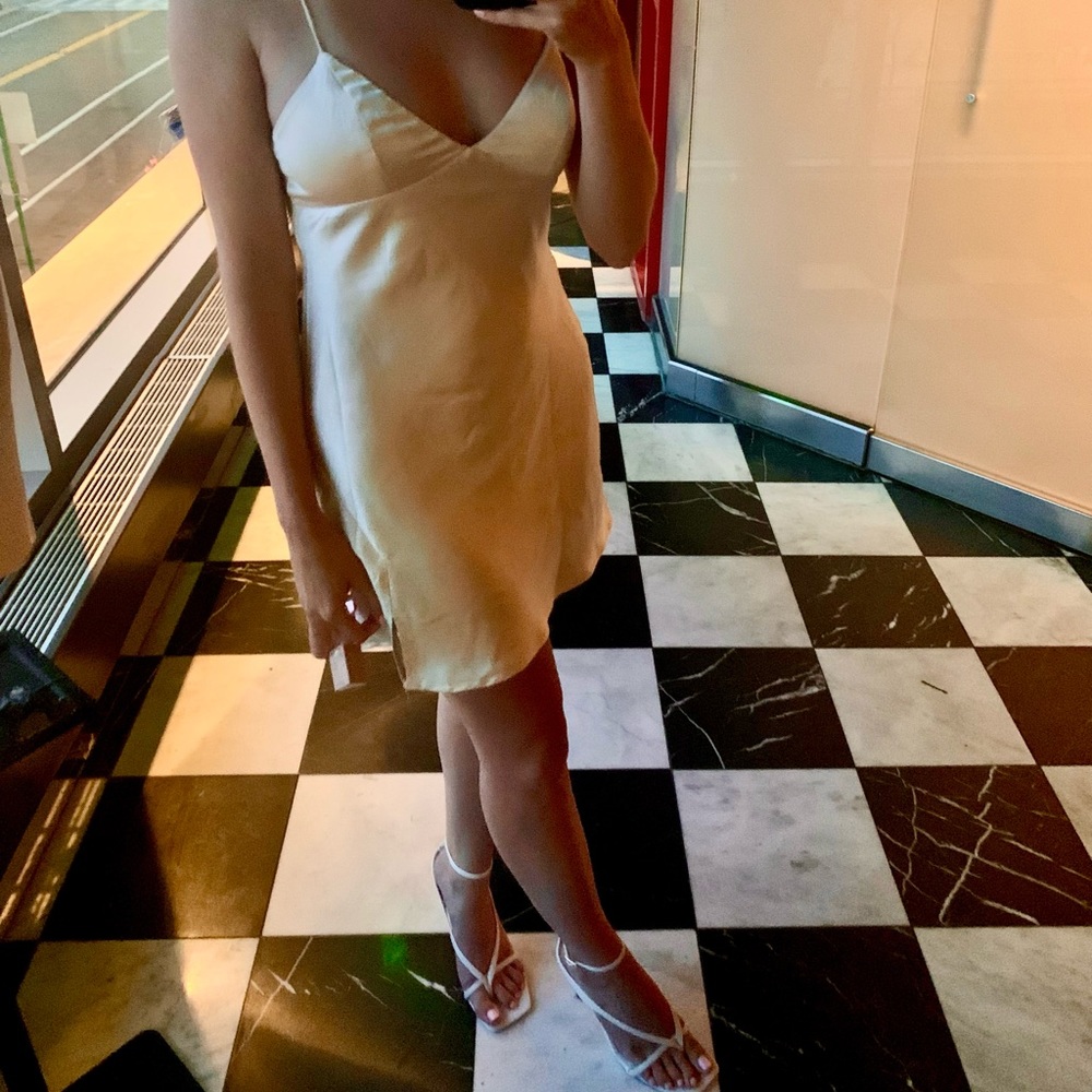 Satin Cream Slit Dress